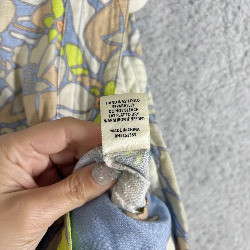 Current Air Floral Print Linen Blend Utility‎ Jumpsuit Size M Blue Yellow Belt